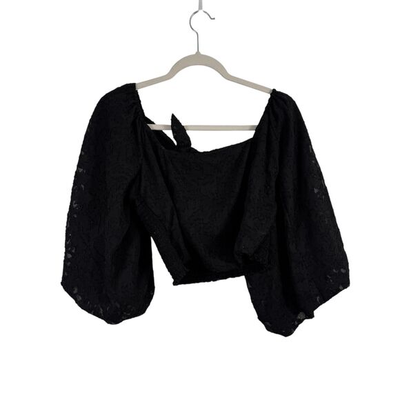 Mustard Seed Black Crop Smocked Blouse Balloon Sleeve Witchygoth Womens Medium - Picture 1 of 6